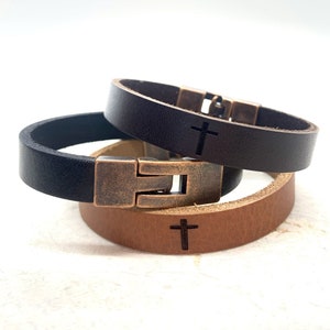 Personalized Gift for Confirmations,Baptism,Communion,Custom Cross Leather Bracelet for Men,Religious Bracelet,Engraved Gift For Fathers Day