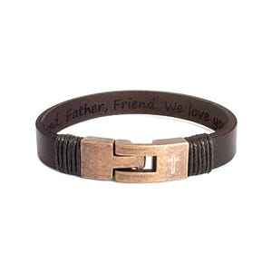 Boyfriend Valentine&#39;s Day Unisex Cross Leather Bracelet For Men Husband Personalize Gift  Anniversary Dad Engrave Religious Jewelry For Him