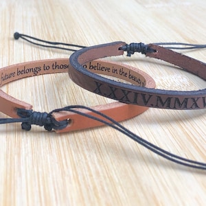 Leather Bracelet Unisex Custom Secret Message Bracelet Engraved Couple Gift For Men Leather Jewelry for Boyfriend-Mother&#39;s Day-Father&#39;s Day