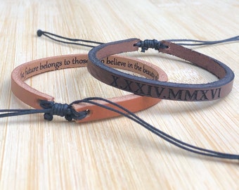 Leather Bracelet Unisex Custom Secret Message Bracelet Engraved Couple Gift For Men Leather Jewelry for Boyfriend-Mother&#39;s Day-Father&#39;s Day