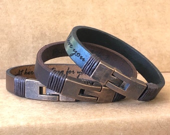 Dad Bracelet For Men Hidden Message Personalize Leather Bracelet Custom Birthday Gift for Him Her Boyfriend Husband Anniversary Gift For Son