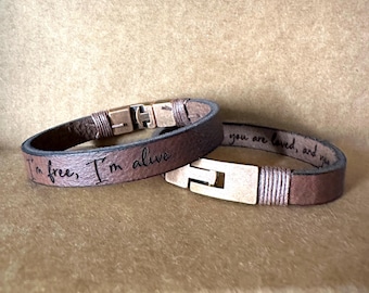 Men's Leather Hidden Message Bracelet, Personalized Engraved Wristband