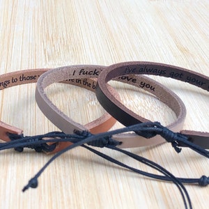 His/Hers Thin Personalized Leather Bracelet Unisex Custom Secret Message Bracelet Engraved Couple Gift For Men Leather Jewelry for Boyfriend