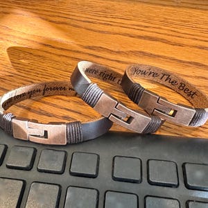 Engraved Gift For Him, Personalized Leather Bracelet, Secret Message Bracelet For Men Custom Leather Gift For Birthday, Father's Day Jewelry
