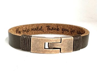 Personalized Leather Bracelet, Secret Message Engraved Wristband