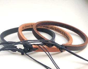Leather Bracelet Unisex Custom Secret Message Bracelet Engraved Couple Gift For Men Leather Jewelry for Boyfriend-Mother's Day-Father's Day