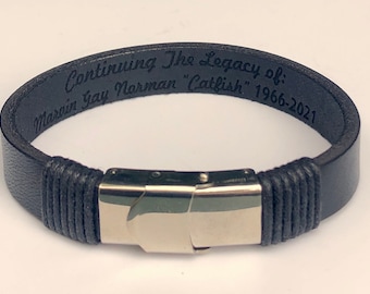 Personalized Leather Bracelet for Men - Engraved Secret Message Jewelry