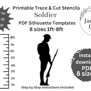 3ft 4ft, 5ft, 6ft, 7ft, 8ft Soldier Silhouette Stencil Template bundle, Décor Digital Download, Printable Trace Cutout PDF image 1