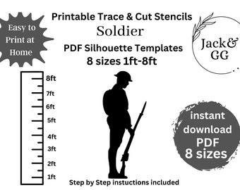 3ft 4ft, 5ft, 6ft, 7ft, 8ft Soldier Silhouette Stencil Template bundle, Décor Digital Download, Printable Trace Cutout PDF