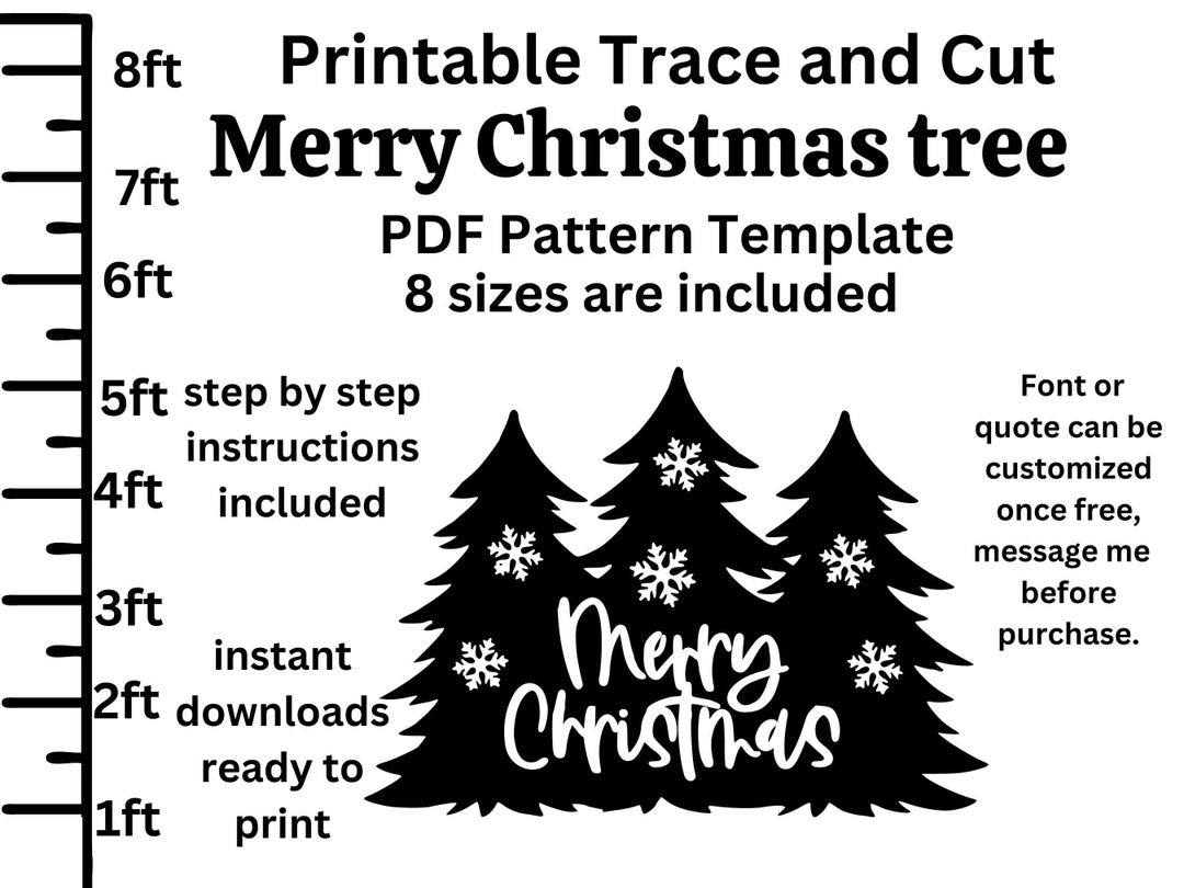 5ft 6ft 7ft 8ft Merry Christmas Tree PDF Template ,printable Trace and ...