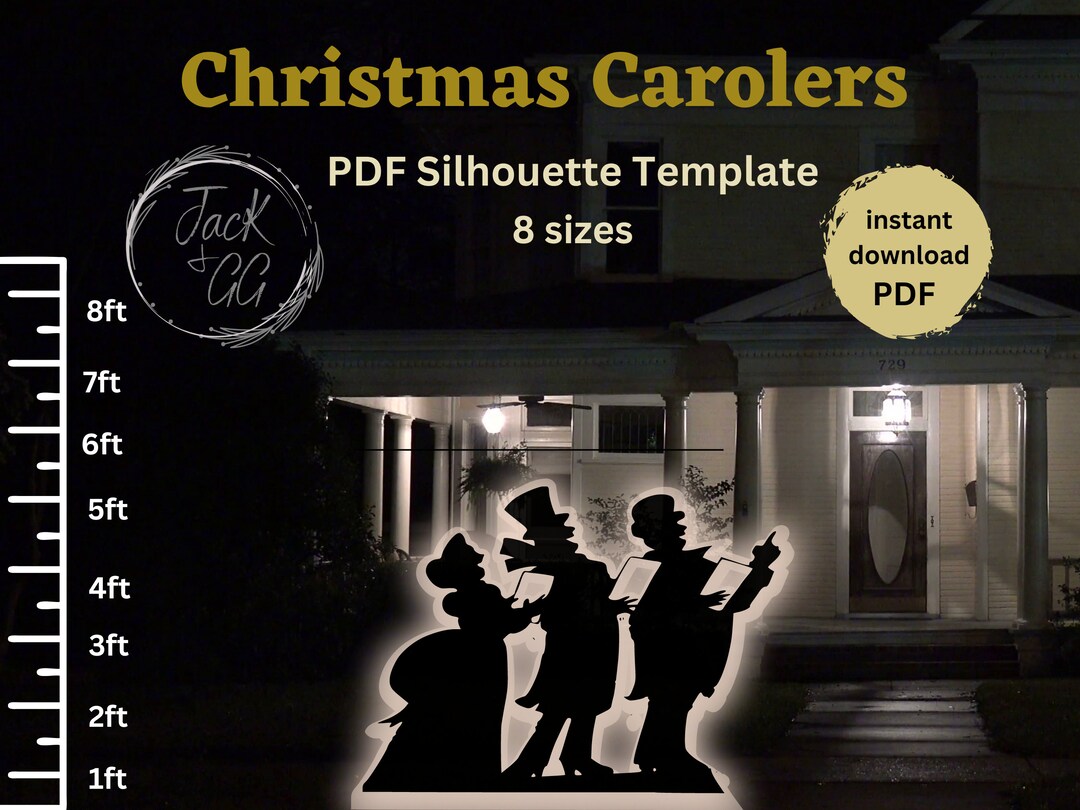 Life Size Christmas Carolers Silhouette Stencil Template 4ft, 5ft, 6ft