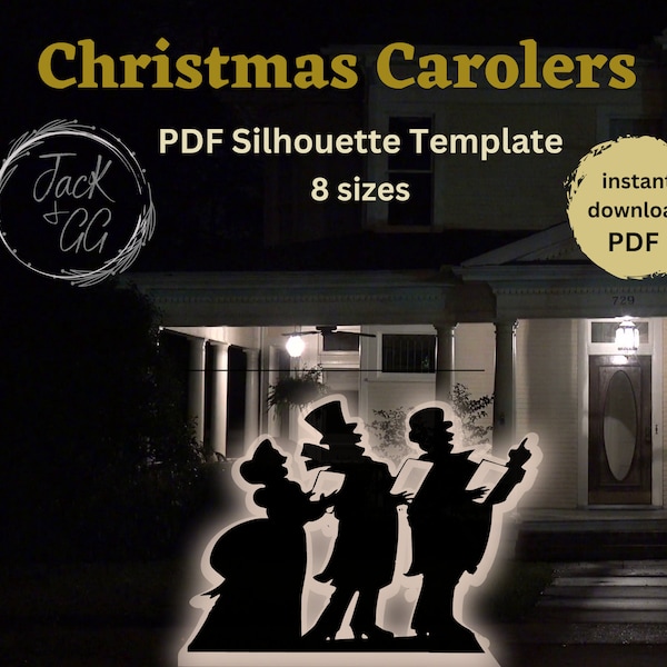 Life size Christmas carolers Silhouette Stencil Template 4ft, 5ft, 6ft 7ft Christmas Décor Digital Download, Printable cutout PDF yard art