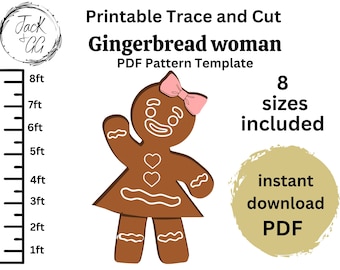 1ft - 2ft Lebkuchenfrau PDF-Vorlage, druckbare Spur und Schnitt, Weihnachtsszene Vorlage, Schablonen. Weihnachtliche Rasendekoration