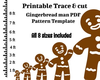 1ft - 8ft  Gingerbread man PDF template ,Printable trace and Cut, Christmas scene Template, Stencils. Christmas lawn decorations