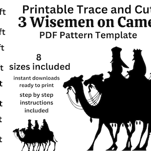 1ft- 8ft 3 Wise men on camels Nativity scene bundle PDF template , pattern ,Printable trace and Cut, Christmas sign Template, Stencils