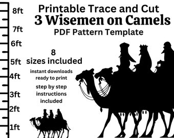 1ft- 8ft 3 sages sur des chameaux Nativité bundle modèle PDF, modèle, trace imprimable et coupe, modèle de signe de Noël, pochoirs