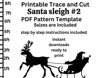 等身大サンタそり PDF テンプレート、庭のアート クリスマス シルエット、デジタル ステンシル、木工パターン 1 フィート 2 フィート 3 フィート 4 フィート 5 フィート 6 フィート 7 フィート 8 フィート
