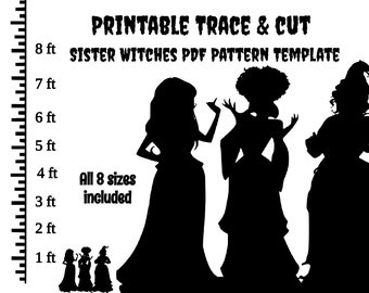 1ft - 8ft witches PDF template ,Printable trace and Cut Halloween Silhouette Decorations Templates / Stencils,  instant download