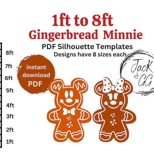 1ft- 8ft Gingerbread mickey bundle PDF template ,Printable trace and Cut, Christmas sign Template, Stencils. Christmas lawn decorations