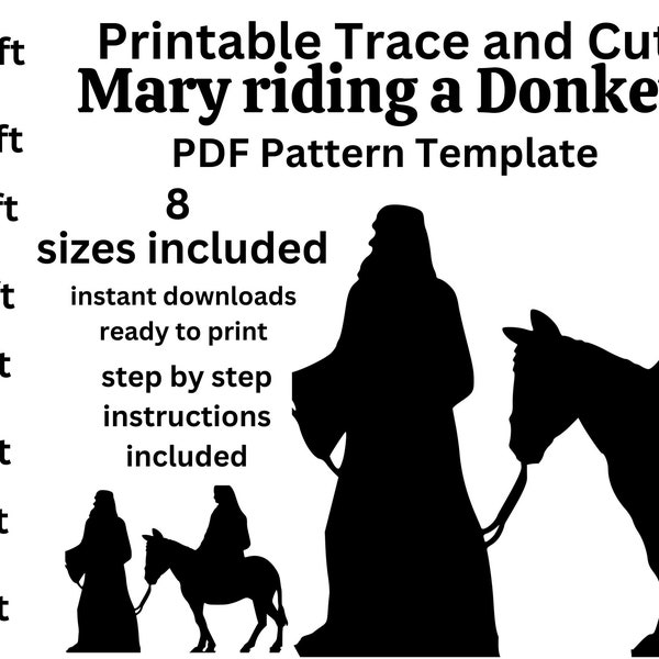 1ft to 8 ft Mary on a donkey , Joseph digital stencil  pdf  , bethlehem walk , life size christmas silhouette, printable woodwork pattern
