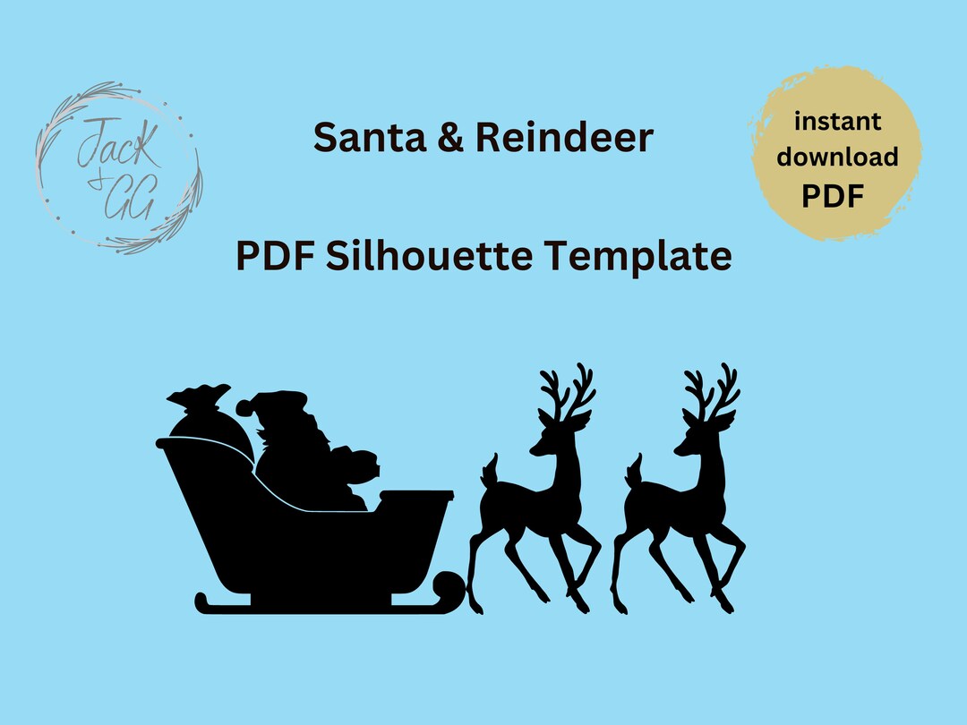 Custom 8ft Wide Santa Sleigh and Reindeer Template Christmas Silhouette ...