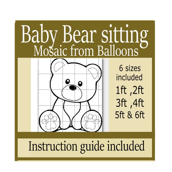 Sitzender Bär Mosaik aus Luftballons Vorlage , Bären Thema , Baby Bär Ballons , Mosaik Bär pdf , Teddy Bär Thema erster Geburtstag