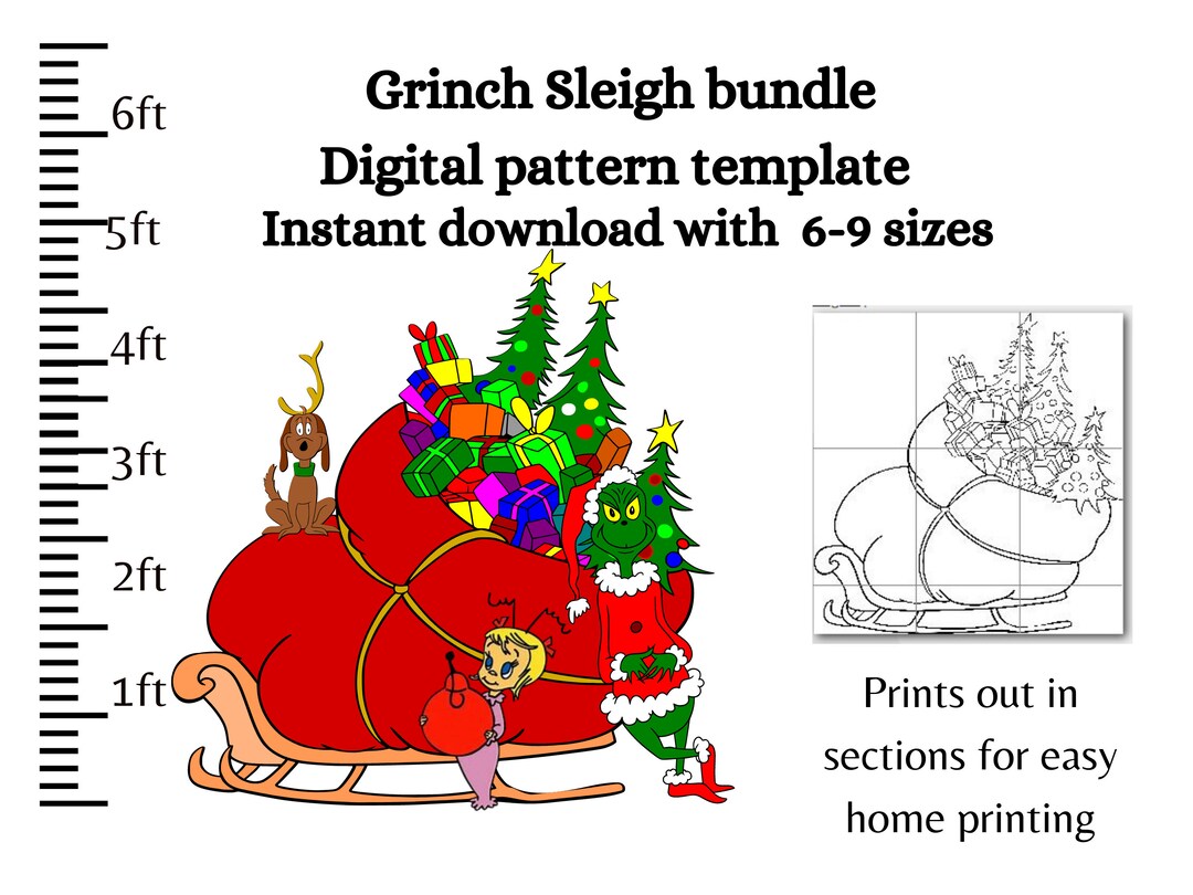 Life Size Christmas Sleigh Stencil Template Bundle 6ft 7ft Christmas