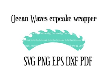 Beach wave cupcake wrapper svg eps dxf png pdf file, ocean theme party ,hawaiian luau , Water waves , pool party cupcakes , waterslide party