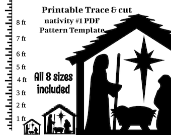 1ft 3ft 4ft 5ft 6ft 8ft Nativity scene PDF template ,Printable trace and Cut, Christmas sign Template, Stencils. Christmas lawn decorations