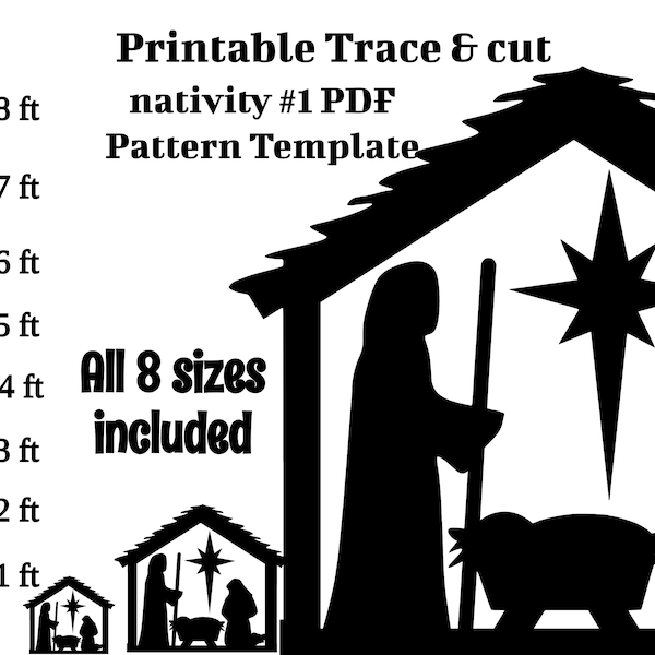 1ft 3ft 4ft 5ft 6ft 8ft Nativity scene PDF template ,Printable trace and Cut, Christmas sign Template, Stencils. Christmas lawn decorations