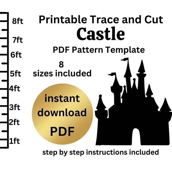 Life size 1ft- 8ft Princess Castle silhouette pdf pattern template, party prop, arch wall template, outdoor decor, frozen castle, christmas