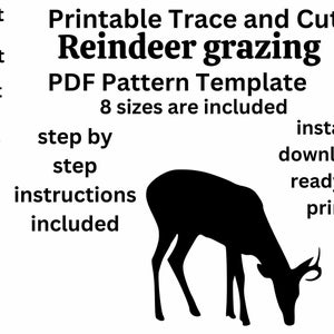 Life size Deer grazing template , yard art size 1ft - 8ft reindeer doe silhouette woodworking template , printable pdf , woodland scene