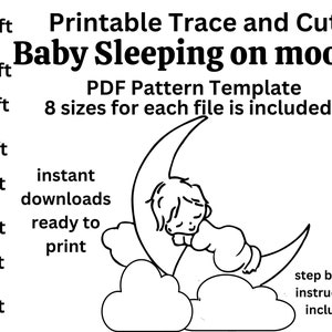 1ft- 8ft newborn Baby sleeping on moon PDF template ,Printable trace and Cut, baby shower  backdrop Template, Stencils.  decorations