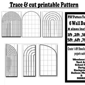 1ft bis 2ft Wandbogen, pdf Vorlagen, Party Hintergrund Bogen, Regenbogen Bogen Set, druckbares Muster, Hochzeit Silhouette Vorlage