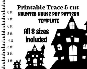 Haunted house template,  digital pdf template , 1ft to 8ft , halloween silhouette patterns , Trace and cut decor for lawns and home