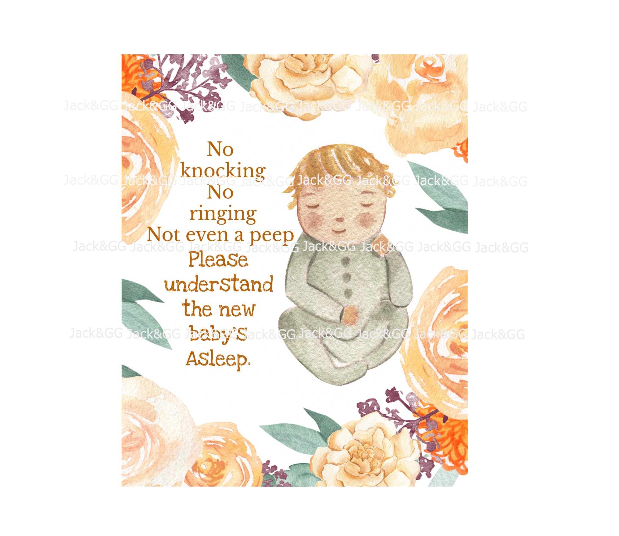 Niet storen baby teken , ziekenhuis deur teken , Oranje bloem thema , lente pasgeborene , sublimatie png, nieuwe mama, 1e baby, tweede derde