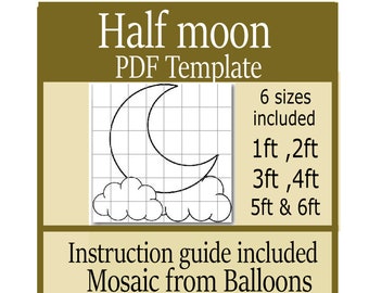 Half moon on clouds baby nursery wall decor template size  2 feet , 3 feet , 4 ft 5ft  6 , arched backdrop template , stencil chiara wall