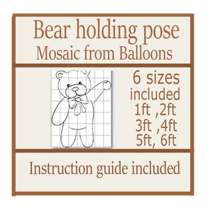 Urso segurando balão, mosaico de modelo de balões, decoração de urso bebê, chá de bebê, primeiro aniversário, tema bearly