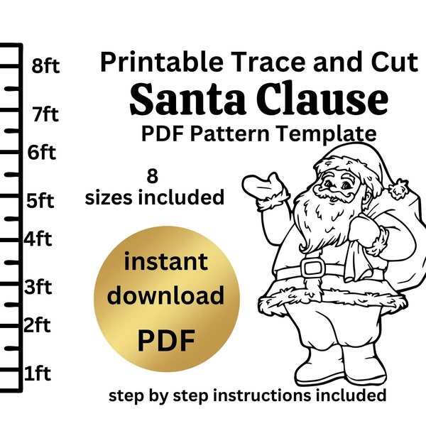 Life size standing Santa Clause, Christmas silhouette, PDF Printable trace and Cut, Stencils. Christmas lawn decorations