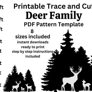 1ft- 8ft Woodland scene tree PDF template , deer family ,Printable trace and Cut, Christmas Template, Stencils. Christmas lawn decorations