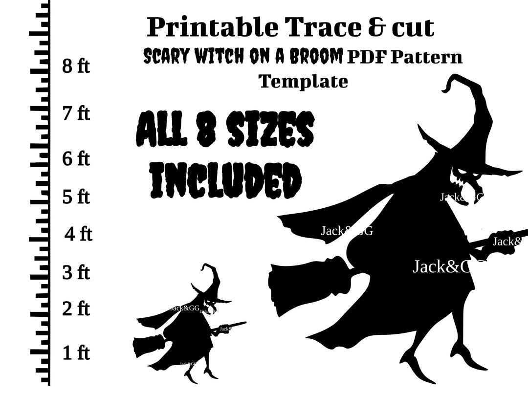 Scary Witch on a Broom PDF Template 1ft 8ft Mosaic From Balloons Scary Witch on a Broom PDF Template 1ft 8ft Mosaic From Balloons