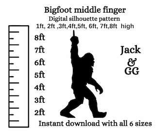 Bigfoot flipping the bird template, printable pdf pattern, middle finger 1ft to 8ft bundle, mosaic from balloons frame