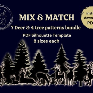 5ft,6ft, 7ft ,8ft christmas Tree and Reindeer Silhouette Stencil Template bundle Christmas Décor DigitalDownload, Printable Trace Cutout PDF