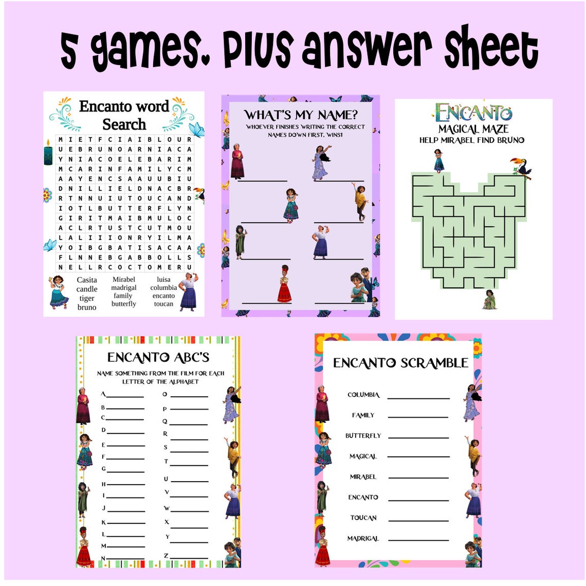 Encanto Themed Printable Party Games Set of 5 Plus Answer Etsy