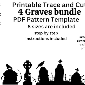 Modèle PDF effrayant d'ensemble de cimetière de 1,2 m, trace imprimable et modèles de décoration de silhouette d'Halloween découpés / pochoirs. Décoration de pelouse d'Halloween