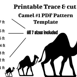 Modello PDF cammello da 1 piede - 7 piedi, animali del presepe stampabile traccia e taglia, modello di presepe di Natale, stencil. decorazioni per il prato del cortile