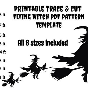 Hexe auf einem Besen digitale pdf Schablonenvorlage, 8 Größen, Halloween Silhouette Muster, Trace and cut Dekor für Rasen und Haus, 6ft 5ft