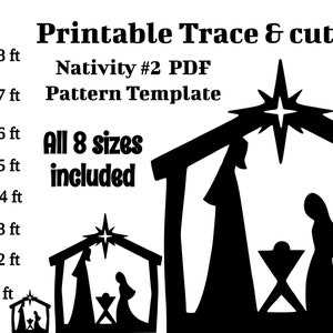 Modèle PDF de crèche de 3 pi 4 pi 5 pi 6 pi 7 pi 8 pi, trace et découpe imprimables, modèle de panneau de Noël, pochoirs. Décorations de Noël pour la pelouse