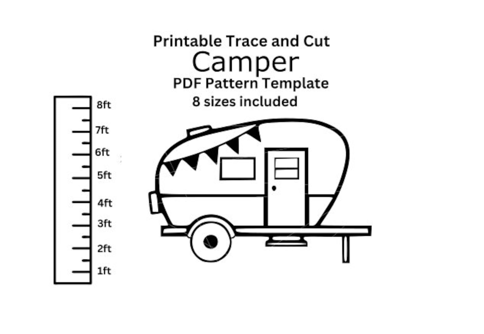 Printable Camper Pattern Life Size Happy Camper Pattern Stencil Template 4ft, 5ft, 6ft 7ft ...