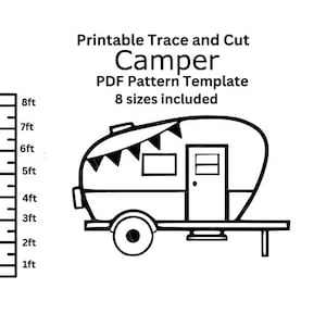 RV de 1 a 8 pies, plantilla de plantilla de patrón de caravana, remolque, letrero de camping, descarga digital de decoración, PDF recortado imprimible, decoración de arte de jardín